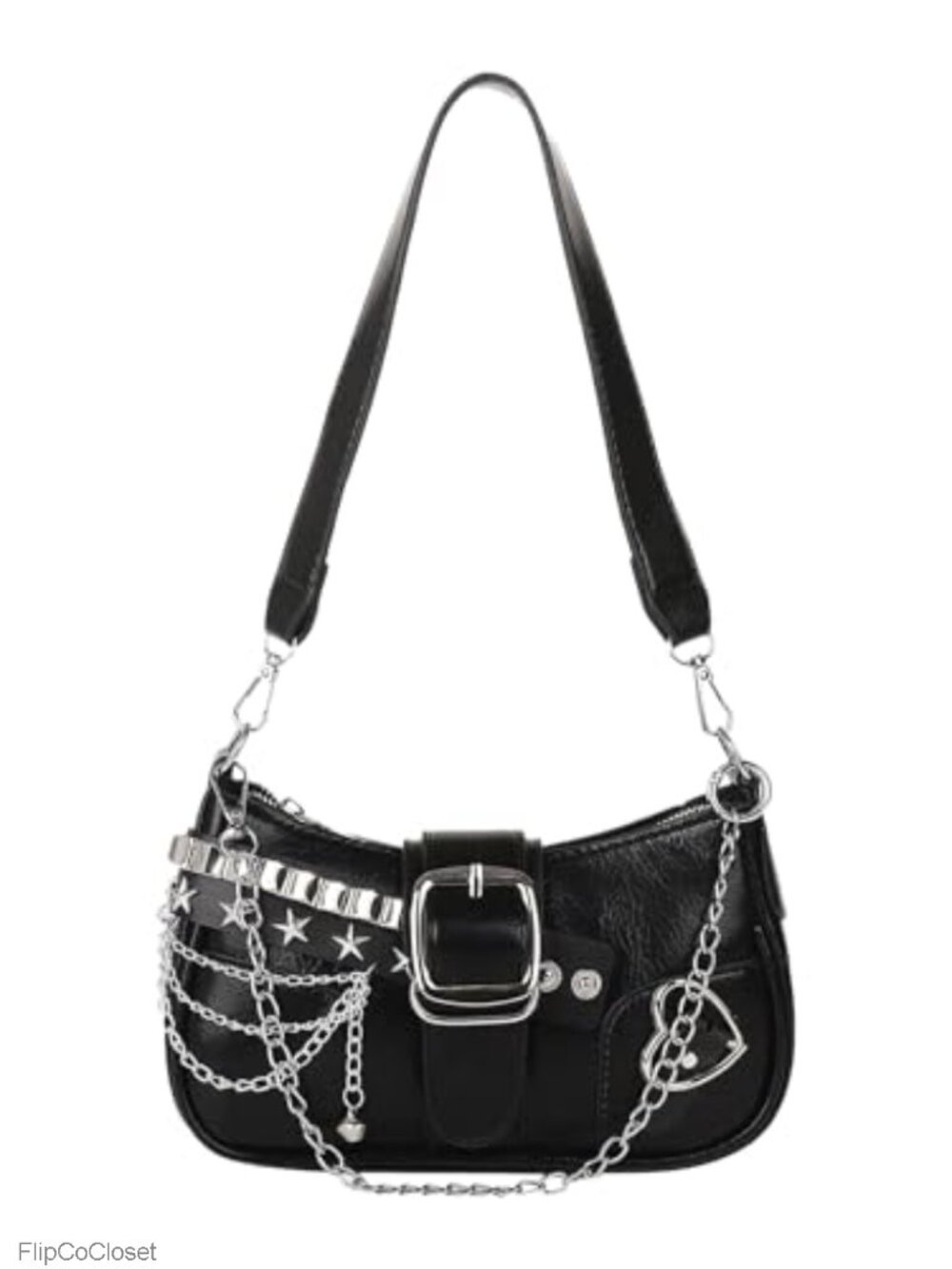 PU Leather Y2K Star Embroidery Shoulder Bag Top Handle Handbag